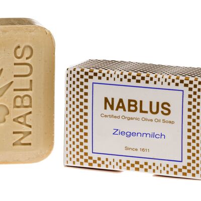 Nablus Soap sapone all'olio d'oliva biologico latte di capra, SENZA OLIO DI PALMA, inodore e idratante, adatto a tutti i tipi di pelle, 100g