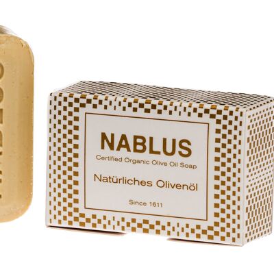 Nablus Soap Bio-Olivenölseife Natürliches Olivenöl, PALMÖLFREI, VEGAN, unparfümiert & rückfettend, für alle Hauttypen geeignet, 100g