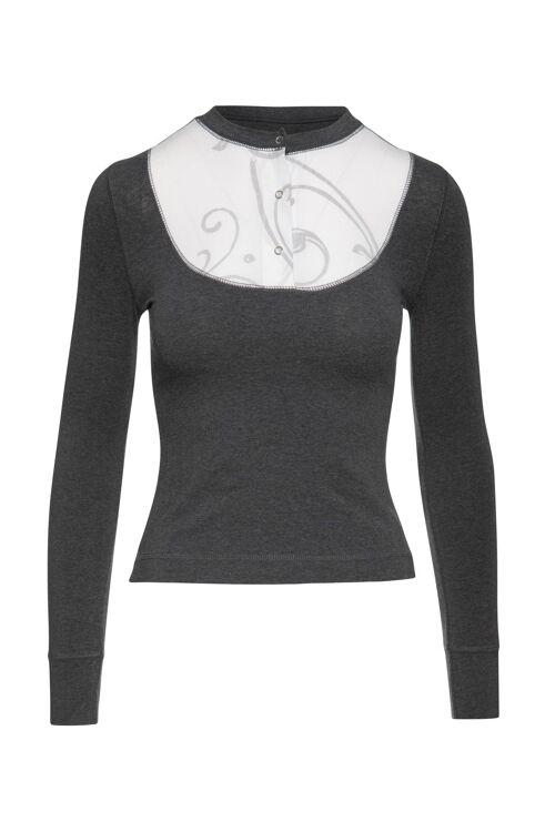 Dark Grey Top with Poplin Detail