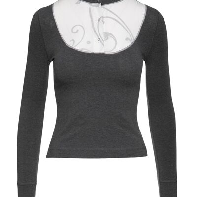 Dark Grey Top with Poplin Detail