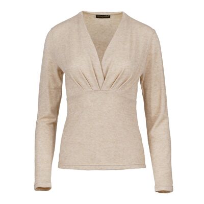 Top en maille beige chiné à col en V