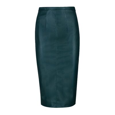 Jupe crayon taille haute en similicuir vert foncé