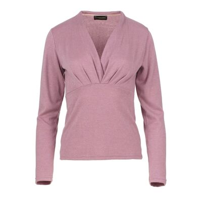 Top de punto rosa jaspeado con cuello en V