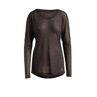 Top de punto marrón con mangas largas de murciélago en tejido sostenible de jersey elástico