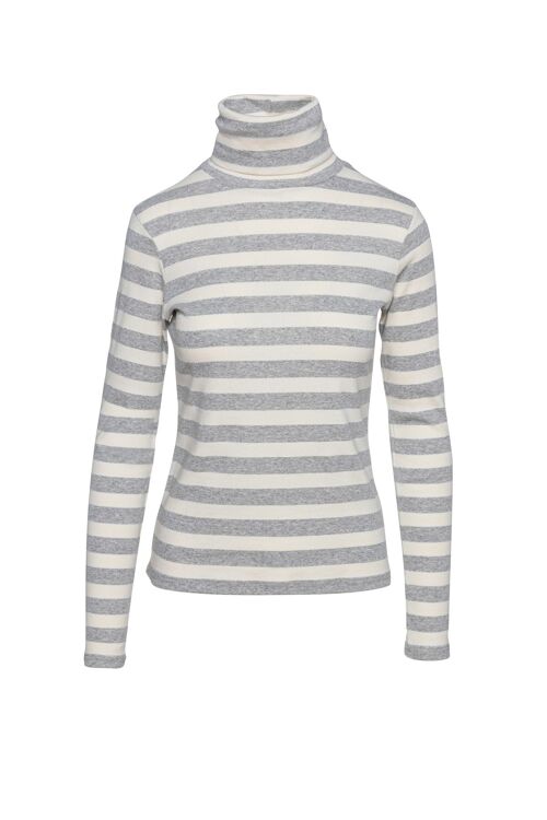 Striped Ecru and Grey Polo Neck Top