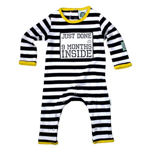 Yellow Just Done 9 Months Inside® New Born Baby Grow- Baby Shower Gift - Coming Home Outfit by Lazy Baby®