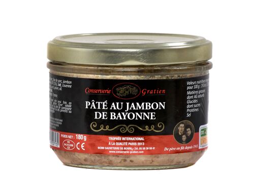 Paté au jambon de Bayonne, conserverie GRATIEN, la verrine de 180g
