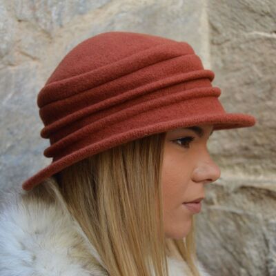 Women's Hats - Kassandra Terracotta Wool Hat with Brim Vintage Style