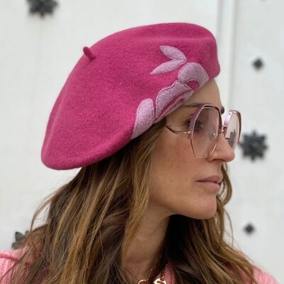 Damenhüte - Pariser Stil Pink Collen Beret
