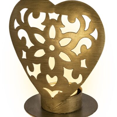Photophore en métal "Coeur" avec 1 bougie chauffe-plat LED