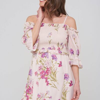 Angelica Cold Shoulder Floral Print Maxi Dress