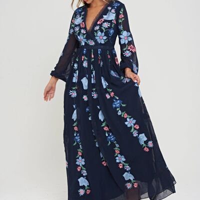 Barley Wrap Front Maxi Dress with Floral Embroidery