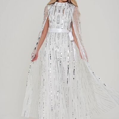 Calytrix White Embellished Maxi Dress with Cape Sleeves