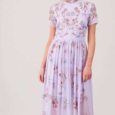 Cambrie Embroidered Stand Collar Maxi Dress