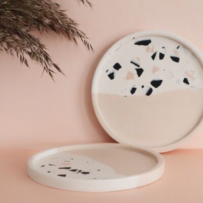 Lot de deux sous-verres en terrazzo bicolore rose