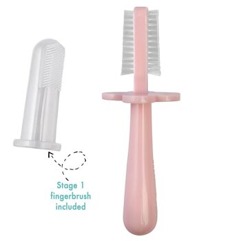 Brosse à dents double face ergonomique ROSE CLAIR - 6 mois + et doigt en silicone 4 mois + 1