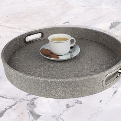 Tray around artificial leather stingray skin gray with handles