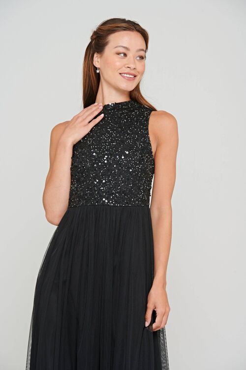 Gwendoline Black Sequin Bodice Maxi Dress