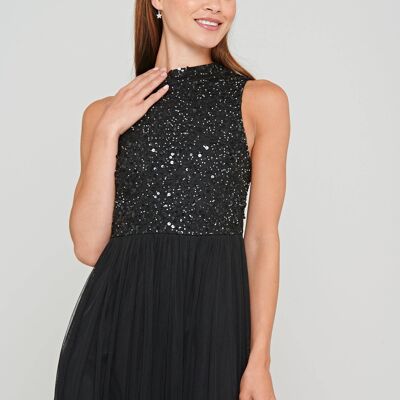 Gwendoline Black Sequin Bodice Maxi Dress