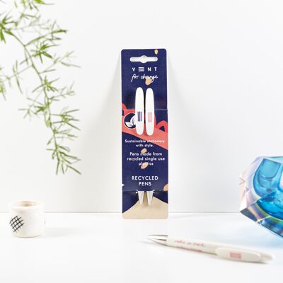 Stylos - Plastique recyclé à usage unique dans une pochette Blue Ideas