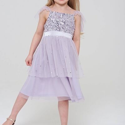 Honey Light Purple Sequin Ruffle Dress with Satin Bow