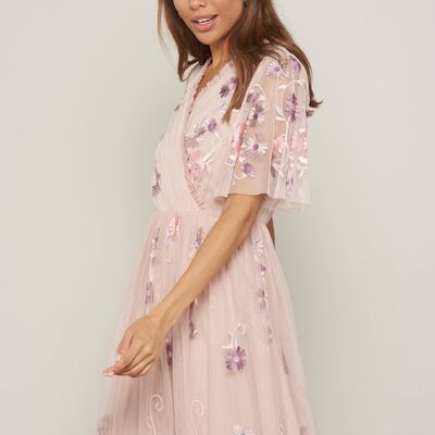 Joie Blush Floral Embroidered Wrap Front Midi Dress