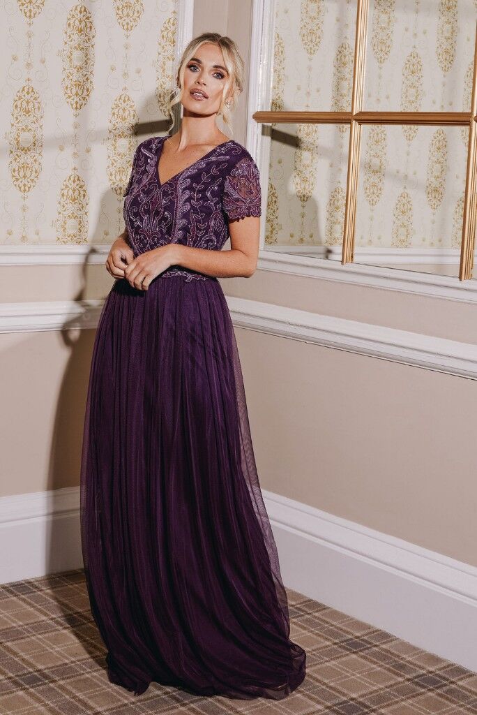 Purple embellished best sale maxi dress