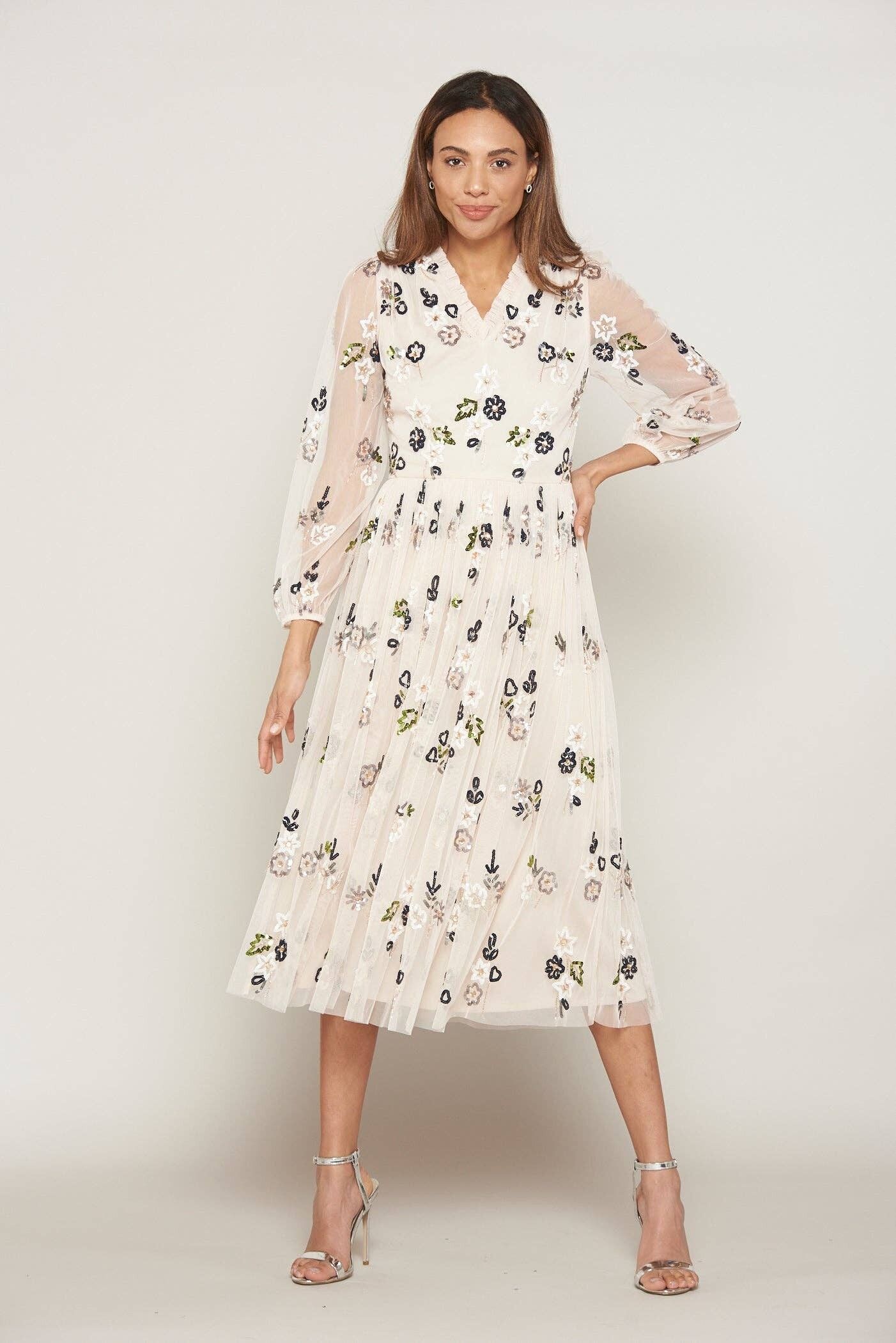 Floral embellished hotsell midi dress