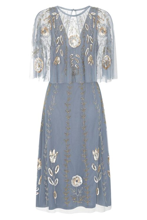 Orinda - Embellished Midi Dress with Cape