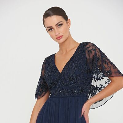 Patricia Embellished Bodice Maxi Dress with Cape Sleeves