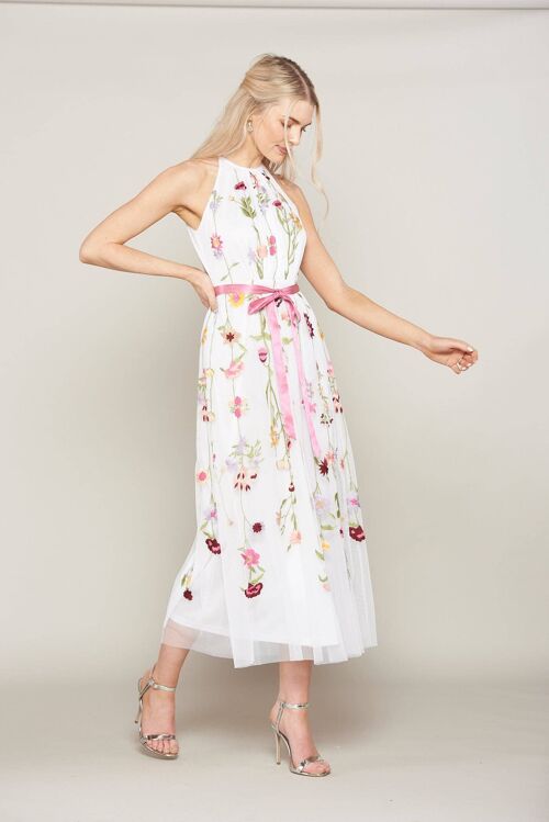 Philipa Floral Embroidered Dress with Belt