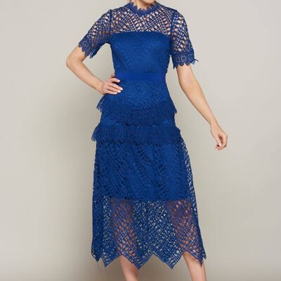 Renata Blue Crochet Lace Midi Dress