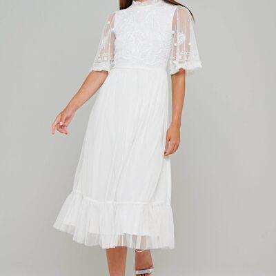 Rosamond White Embellished Bodice Midi Dress