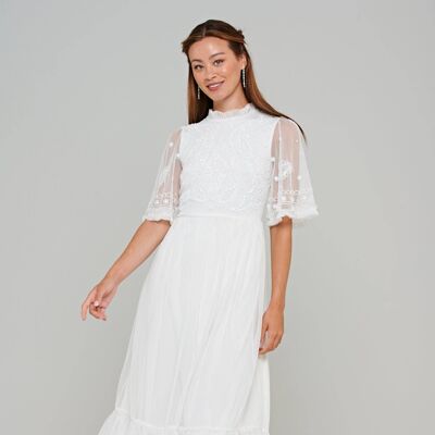 Rosamond White Embellished Bodice Midi Dress