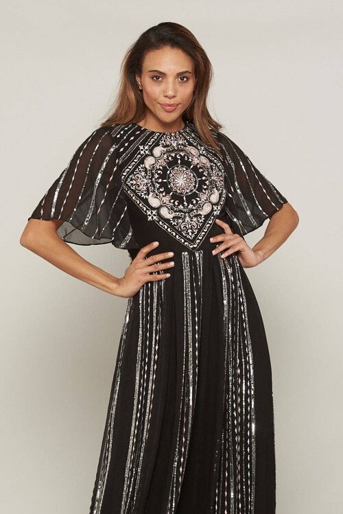 Tansy Black Embellished and Embroidered Midi Dress