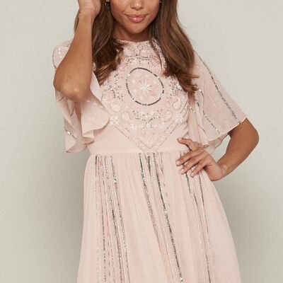 Tansy Blush Embellished and Embroidered Midi Dress