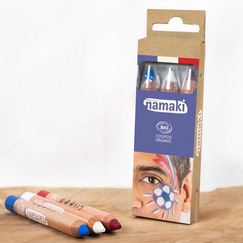 Kit supporter 3 crayons de maquillage Bleu-Blanc-Rouge