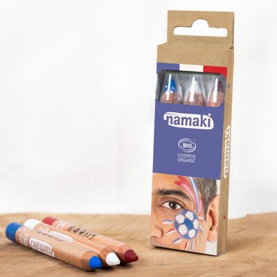Kit supporting 3 makeup pencils Blue-White-Red
