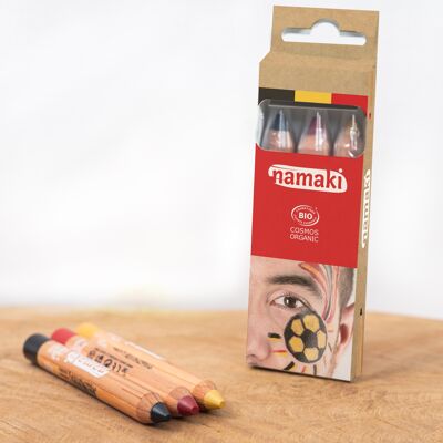 Kit supporter 3 crayons de maquillage Noir-Jaune-Rouge