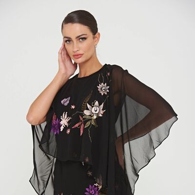 Viola Cape Maxi Dress with Embroidered Detail