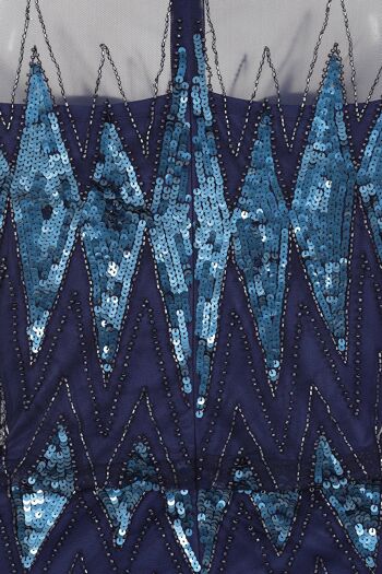 Vivian - Robe mi-longue bleu marine ornée de zigzags 3