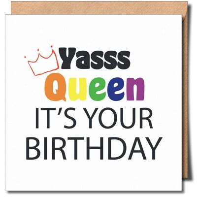 Tarjeta de felicitación del feliz cumpleaños Yasss Queen.