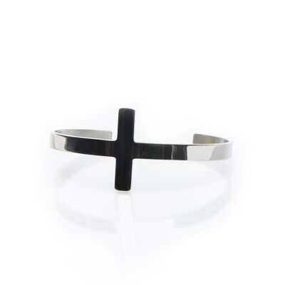 Cuff bracelet with polished finish and cross pattern - LUCIA