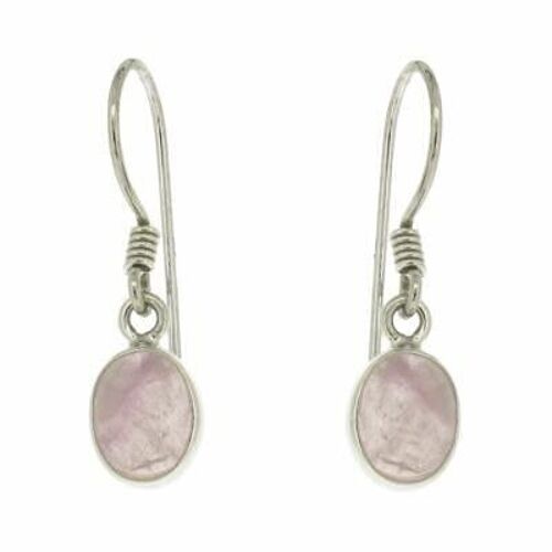 Rose Quartz Cabochon Round Silver Earrings with Presentation Box