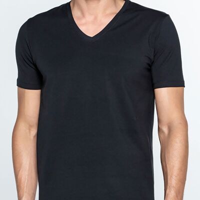 Mercerized cotton short-sleeved T-shirt, Scottish thread. V-neck