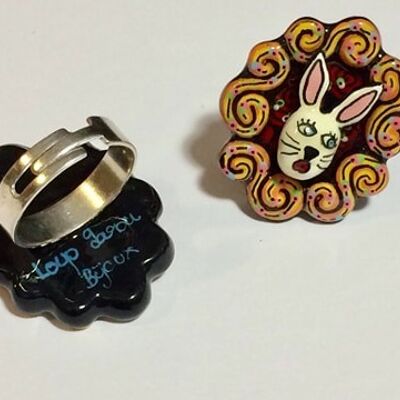 Red framed rabbit ring