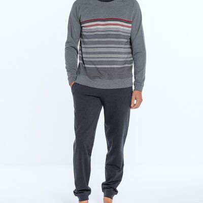 Long Fleece Pajamas with Positioned Stripes, Peak