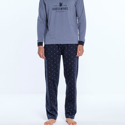 Pijama largo de algodón con estampado, Artic (cuello redondo)