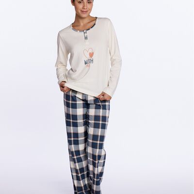 Long cotton pajamas with checkered print, Nigth
