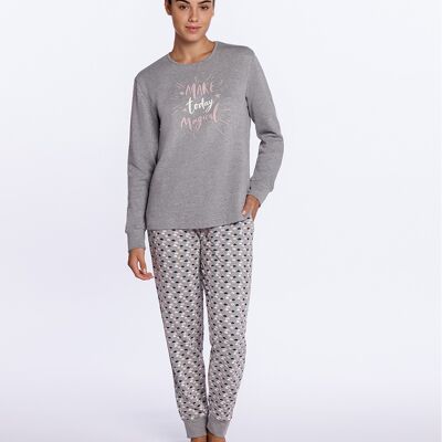 Long plush pajamas with cloud print, Nigth